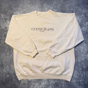 Vintage‎ Guess Jeans USA Embroidered Crewneck Sweatshirt Cream 80s Women's XL